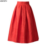 MWSFH New Faldas Summer Autumn Style Vintage Skirt High Waist Work Wear Midi Skirts Womens Fashion red black Jupe Femme Saias