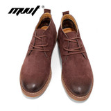 MVVT Genuine Leather Boots Men Chelsea Boots Suede Classic Chukkas Boots Lace-Up Autumn Winter Shoes Comfortable Ankle Boots