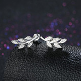 MUTO Authentic 925 Sterling Silver Sparkling Leaves Earrings, Clear CZ Earrings for Women Fine Jewelry SVED2958