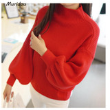 Muridou New Winter Women Sweater Fashion Turtleneck Sweater Batwing Sleeve Pullovers Loose Knitted Sweater Females Jumper Tops