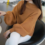 Muridou New Winter Women Sweater Fashion Turtleneck Sweater Batwing Sleeve Pullovers Loose Knitted Sweater Females Jumper Tops