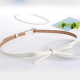 New Arrivlas Fashion Korea Faux Leather Small Bow Decoration Thin Belts Women's Casual Slim Belts Fine Hot Sale Free Shippings