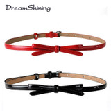 New Arrivlas Fashion Korea Faux Leather Small Bow Decoration Thin Belts Women's Casual Slim Belts Fine Hot Sale Free Shippings