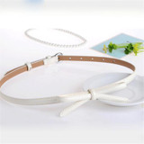 New Arrivlas Fashion Korea Faux Leather Small Bow Decoration Thin Belts Women's Casual Slim Belts Fine Hot Sale Free Shippings