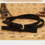 New Arrivlas Fashion Korea Faux Leather Small Bow Decoration Thin Belts Women's Casual Slim Belts Fine Hot Sale Free Shippings