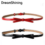 New Arrivlas Fashion Korea Faux Leather Small Bow Decoration Thin Belts Women's Casual Slim Belts Fine Hot Sale Free Shippings