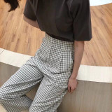 New 2017 Korean Fashion Plaid Casual Loose Women Wide Pants 416187 Un pantalon