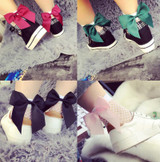New 2017 Fashion Women Ruffle Large Fishnet Ankle High Socks Bow Tie Mesh Lace Fish Net Short Socks