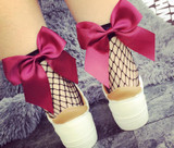 New 2017 Fashion Women Ruffle Large Fishnet Ankle High Socks Bow Tie Mesh Lace Fish Net Short Socks