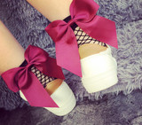New 2017 Fashion Women Ruffle Large Fishnet Ankle High Socks Bow Tie Mesh Lace Fish Net Short Socks
