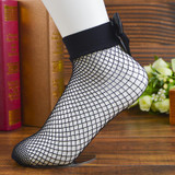 New 2017 Fashion Women Ruffle Large Fishnet Ankle High Socks Bow Tie Mesh Lace Fish Net Short Socks