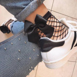 New 2017 Fashion Women Ruffle Large Fishnet Ankle High Socks Bow Tie Mesh Lace Fish Net Short Socks