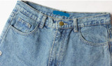 2093 New 2017 Fashion Rivets Ripped High Waist Jeans Straight Eyelet Detail Boyfriend Denim Jeans Women Pants Female Calca Jeans