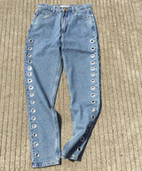 2093 New 2017 Fashion Rivets Ripped High Waist Jeans Straight Eyelet Detail Boyfriend Denim Jeans Women Pants Female Calca Jeans