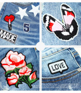 2088 Youaxon Women`s Embroidery Flower Brand New Low Waist Stretch Skinny Pencil Pants Jeans For Women Denim Jean Cropped Capris