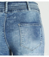 2082 Youaxon Women`s Ruffles Waist Brand New Stretch Ripped Skinny Pencil Pants Jeans For Women Denim Jean