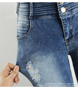 2082 Youaxon Women`s Ruffles Waist Brand New Stretch Ripped Skinny Pencil Pants Jeans For Women Denim Jean