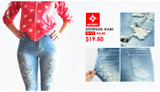 2074 Youaxon Women`s Brand New Fashion Mid High Waist Stretch Vintage Wash Ripped Skinny Denim Pants Jeans For Women