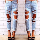 2074 New 2017 High Waist Jeans Ladies Cotton Denim Pants Stretch Womens Bleach Ripped Jeans Skinny Jeans Denim Hole Jeans