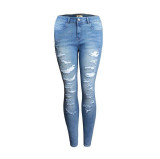 2074 New 2017  High Waist Jeans Ladies Cotton Denim Pants Stretch Womens Bleach Ripped Jeans Skinny Jeans Denim Jeans For Female