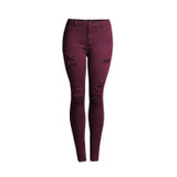 2056 New Arrival Burgundy Woman Denim Pencil Pants Top Brand Ripped Stretch Jeans High Waist Pants Women High Waist Jeans