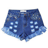 2054 2017 Women's Fashion Brand Vintage Tassel Leopard Rivet Ripped Loose High Waisted Short Jeans Punk Sexy Woman Denim Shorts