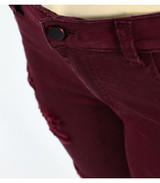 2056 Youaxon Women`s Plus Size Burgundy Mid High Waisted Stretch Ripped Skinny Jeans Pants For Woman