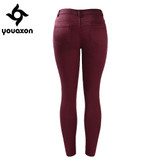 2056 Youaxon Women`s Plus Size Burgundy Mid High Waisted Stretch Ripped Skinny Jeans Pants For Woman