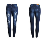 2053 New 2017 Hot Fashion Ladies Cotton Denim Pants Stretch Womens Bleach Ripped Skinny Jeans Denim Jeans For Female