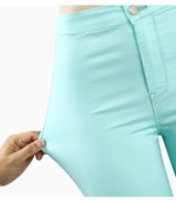 2041 Youaxon Women`s Celebrity Style High Waist Stretch Mint Green Pencil Skinny Jeans For Woman Jean Pants