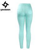 2041 Youaxon Women`s Celebrity Style High Waist Stretch Mint Green Pencil Skinny Jeans For Woman Jean Pants