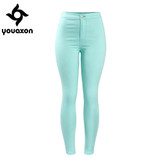 2041 Youaxon Women`s Celebrity Style High Waist Stretch Mint Green Pencil Skinny Jeans For Woman Jean Pants