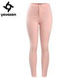 2037 Youaxon Women`s Celebrity Style New Fashion Pink High Waist Denim Jean Pants Skinny Slim Jeans For Women