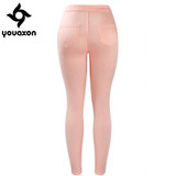2037 Youaxon Women`s Celebrity Style New Fashion Pink High Waist Denim Jean Pants Skinny Slim Jeans For Women