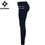 2020 Youaxon Women`s Fashion Plus Size Mid High Waist Ultra Stretch Zip Decor Navy Blue True Denim Skinny Jeans For Woman