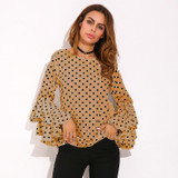 2018 ZANZEA Womens Spring Flounce Long Sleeves Blouse Office Ladies Elegant Polka Dot Print Loose Casual Chiffon Tops Shirt