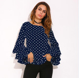 2018 ZANZEA Womens Spring Flounce Long Sleeves Blouse Office Ladies Elegant Polka Dot Print Loose Casual Chiffon Tops Shirt
