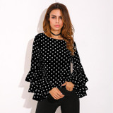 2018 ZANZEA Womens Spring Flounce Long Sleeves Blouse Office Ladies Elegant Polka Dot Print Loose Casual Chiffon Tops Shirt