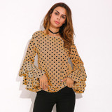 2018 ZANZEA Womens Spring Flounce Long Sleeves Blouse Office Ladies Elegant Polka Dot Print Loose Casual Chiffon Tops Shirt