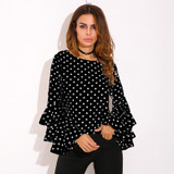 2018 ZANZEA Womens Spring Flounce Long Sleeves Blouse Office Ladies Elegant Polka Dot Print Loose Casual Chiffon Tops Shirt