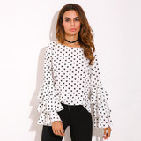 2018 ZANZEA Womens Spring Flounce Long Sleeves Blouse Office Ladies Elegant Polka Dot Print Loose Casual Chiffon Tops Shirt