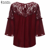 2018 ZANZEA Summer Women Chiffon Patchwork Lace Solid Shirts Casual Loose White Blouses Tops Plus Size Baggy Blusas Femininas