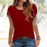2018 Women's T-Shirt Plus Size Summer Top Tassel T-Shirt Solid Short Sleeve Tshirt O-Neck Fashion For Ladies Sexy New