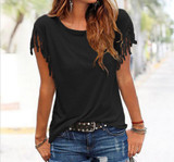 2018 Women's T-Shirt Plus Size Summer Top Tassel T-Shirt Solid Short Sleeve Tshirt O-Neck Fashion For Ladies Sexy New