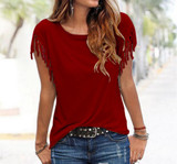 2018 Women's T-Shirt Plus Size Summer Top Tassel T-Shirt Solid Short Sleeve Tshirt O-Neck Fashion For Ladies Sexy New