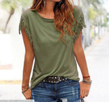 2018 Women's T-Shirt Plus Size Summer Top Tassel T-Shirt Solid Short Sleeve Tshirt O-Neck Fashion For Ladies Sexy New