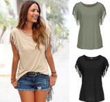 2018 Women's T-Shirt Plus Size Summer Top Tassel T-Shirt Solid Short Sleeve Tshirt O-Neck Fashion For Ladies Sexy New