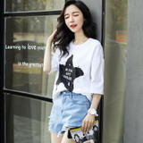 2018 Women's New Summer women t shirt Loose White Print Short Sleeve Casual Cotton T-Shirt bts friends tv