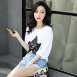 2018 Women's New Summer women t shirt Loose White Print Short Sleeve Casual Cotton T-Shirt bts friends tv