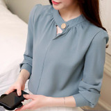 2018 Women Tops And Blouses Spring Long Sleeve Chiffon Blouse Women Casual V-neck Solid Office Shirts For Ladies Blusas Femme